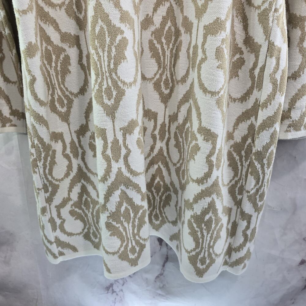Chicos Cardigan Womens 3 XL Tan Brown White Sweater Neutral Pattern Long Topper - Picture 9 of 14